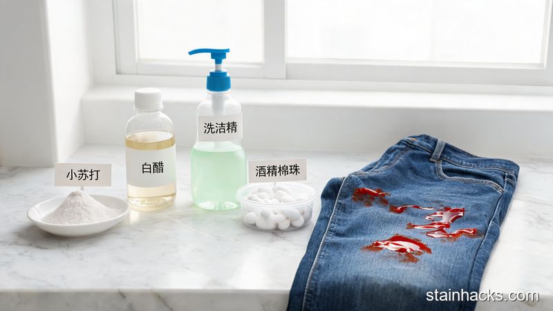 多种去辣椒油渍清洁剂与小苏打白醋酒精对比摆拍