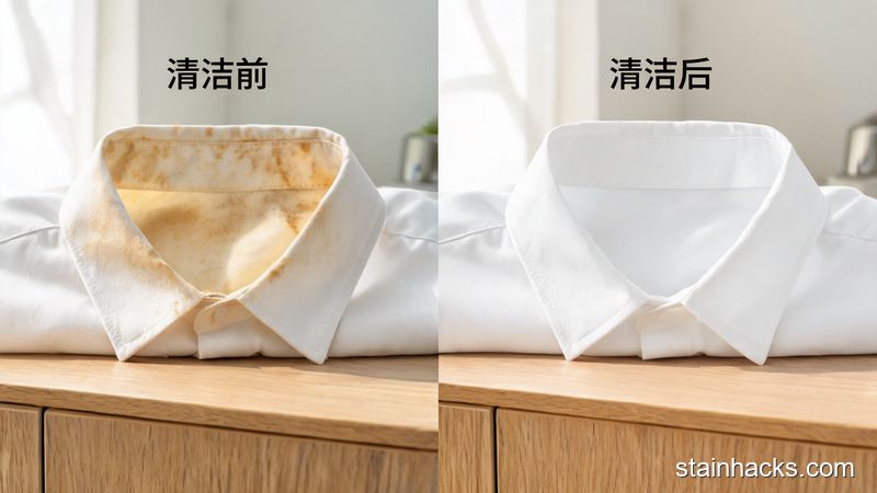 白衬衫领口发黄与使用衣领净喷雾后的清洁对比
