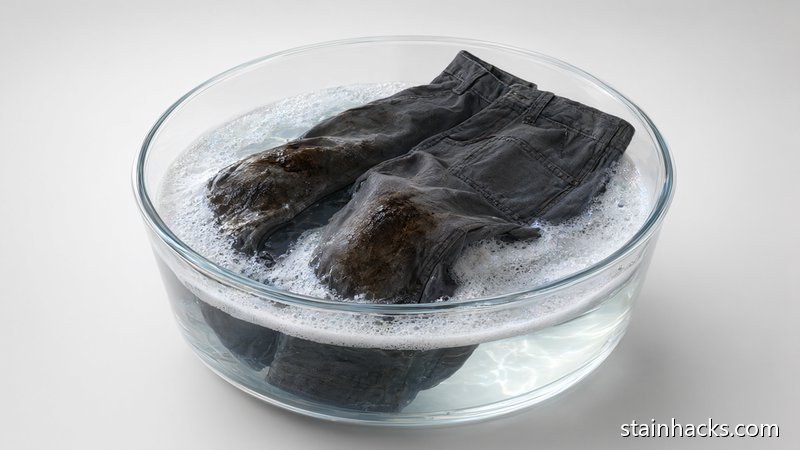 加酶洗衣液浸泡沾有机油污渍的裤子