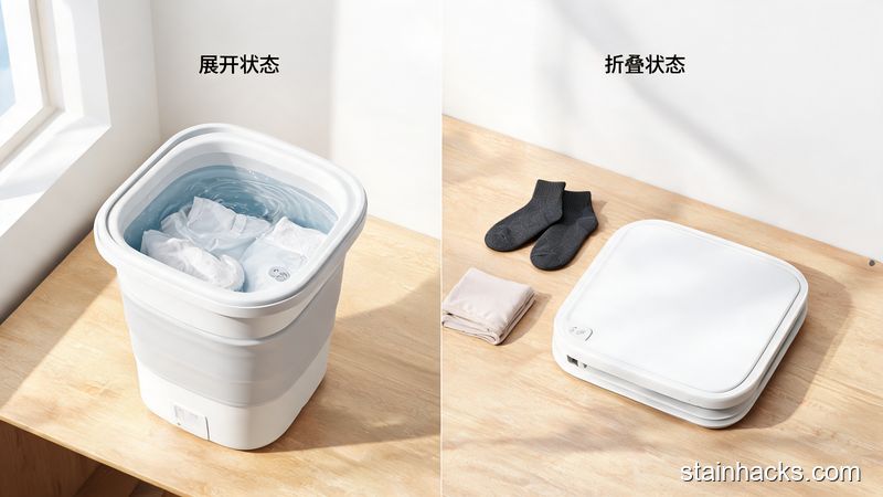 折叠小型洗衣机展开状态与折叠状态对比展示