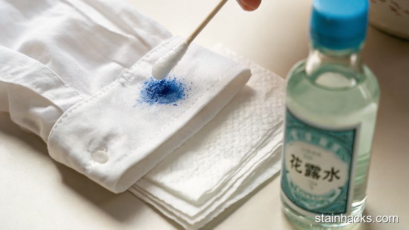 用花露水和棉签点涂去除衬衫圆珠笔渍
