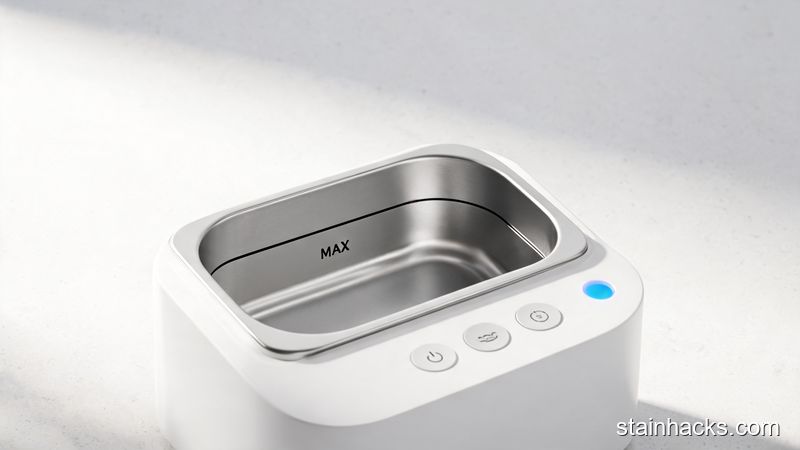 白色简约超声波局部去渍机不锈钢清洗槽与触摸按键特写