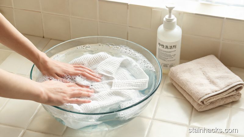 用30℃以下冷水与中性洗涤剂手洗华夫格衬衫