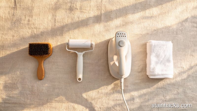 羊毛大衣清洁工具组合:猪鬃刷、黏毛滚轮与蒸汽挂烫机
